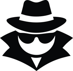 Mysterious spy icon black and white illustration