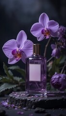 elegant perfume mockup design next to orchid leaves