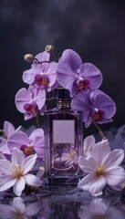 elegant perfume mockup design next to orchid leaves