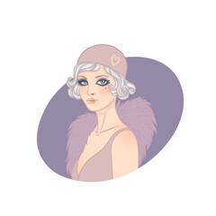 Art Deco vector illustration of a flapper girl in 1920s style, featuring soft dusty rose and gold tones. Elegant and modern design, ideal for fashion prints, posters, branding, or digital use.