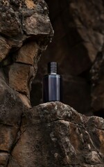 perfume mockup design on rocks