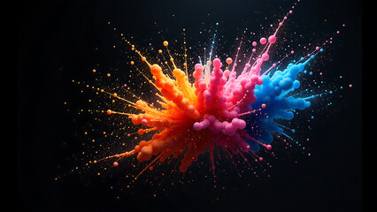 kaleidoscope vibrant colors erupts mesmerizing explosion suspended stark black background captured