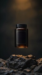 black vitamin bottle mockup design with natural background