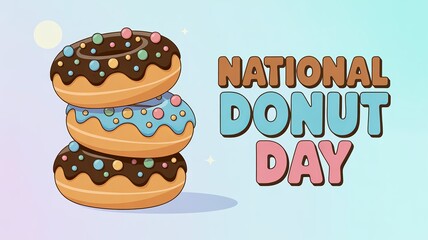 National Donut Day celebrated with bright, sugary donut stack.