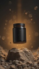 black vitamin bottle mockup design with natural background