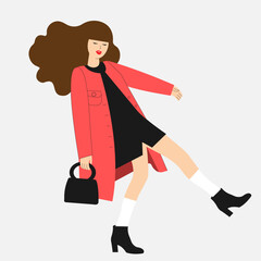 Girl model posing with handbag, vector illustration
