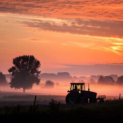 Fototapeta premium Tractor at Sunrise