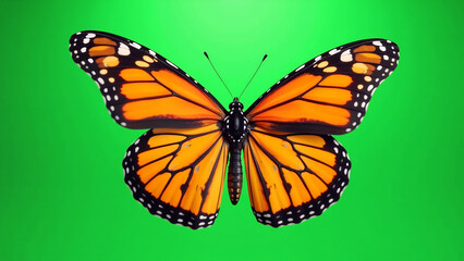 Fototapeta premium monarch butterfly iridescent wings flutter bright green chroma key backdrop creating mesmerizing visual effect draws