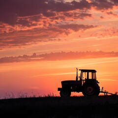Fototapeta premium Tractor Silhouette at Sunset