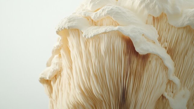 lions mane mushroom showing its unique gills and texture on a light background
