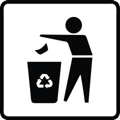 Recycle bin icon person throwing away trash