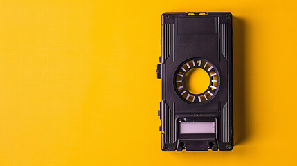 A black digital tape cartridge. The yellow background adds brightness to the image, which is likely of user-submitted stock.