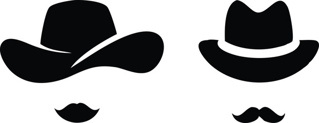 Two men's hats and mustaches simple icons