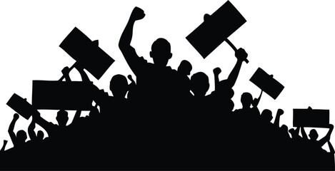 Crowd of protesters holding signs in protest