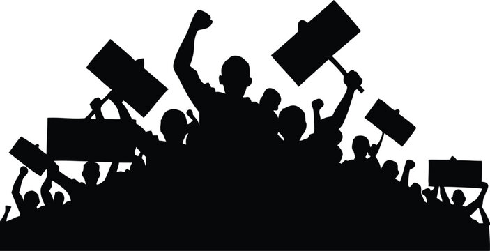 Crowd of protesters holding signs in protest