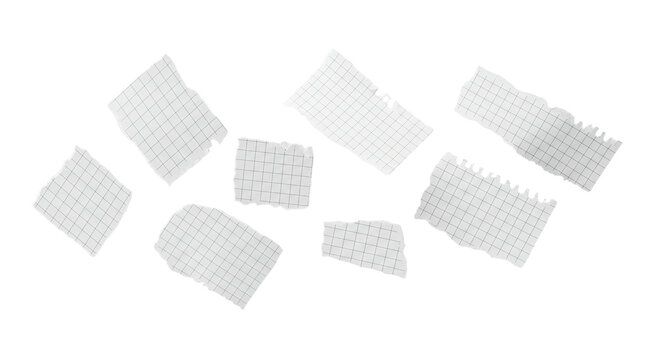 Scattered pieces of graph paper drift in the void forgotten equations lost to time each edge on transparent background