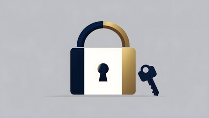 Modern Security Lock and Key Icon for Digital Protection - Blue and Gold Minimal Design