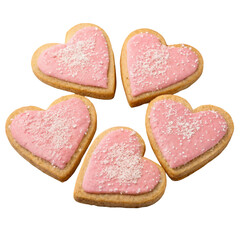 Obraz premium Delicious heart-shaped cookies with pink icing, a sweet dessert perfect for Valentine's Day, isolated on a white background