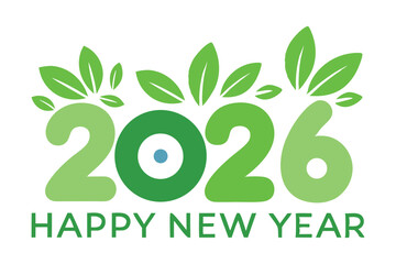 Happy New Year 2026 Nature Theme Graphic – Minimal Eco Design on White Background.