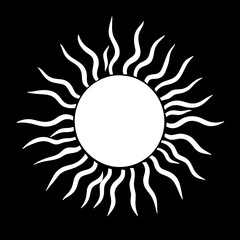 Icono o ilustración de un sol caliente en color blanco sobre fondo negro