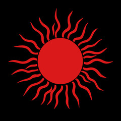 Icono o ilustración de un sol caliente en color rojo sobre fondo negro