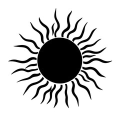 Icono o ilustración de un sol caliente en color negro sobre fondo blanco