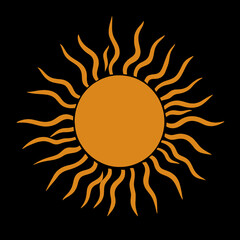 Icono o ilustración de un sol caliente en color naranja sobre fondo negro