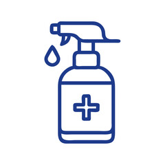 Obraz premium Disinfectant spray icon, hygiene and safety concept, simple design, blue color on white background, copy space 