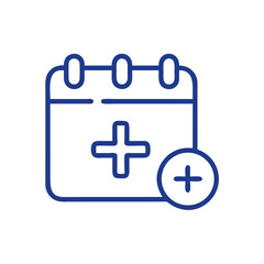 Obraz premium Medical calendar icon, appointment scheduling concept, simple design, blue color on white background, copy space 