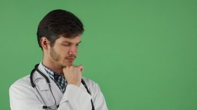 Thoughtful young male doctor pondering solutions - Powered by Adobe