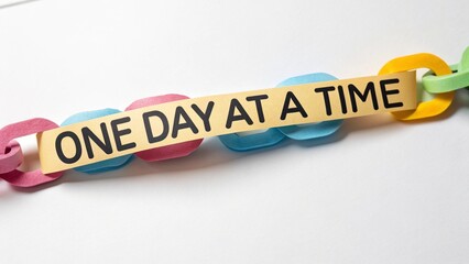 Motivational Paper Chain with One Day At A Time Message on White Background