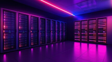 High tech futuristic digital data center background with glowing light
