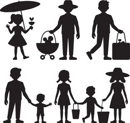 Silhouette Illustration of Family Activities Background Vector  Graphic Design Template for Creative Projects and Marketing Materials