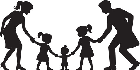 Silhouette Illustration of Family Members Holding Hands and Celebrating Together in a Joyful and United Scene