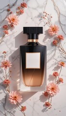 Luxury Black Fragrance Mockup with Floral Accents