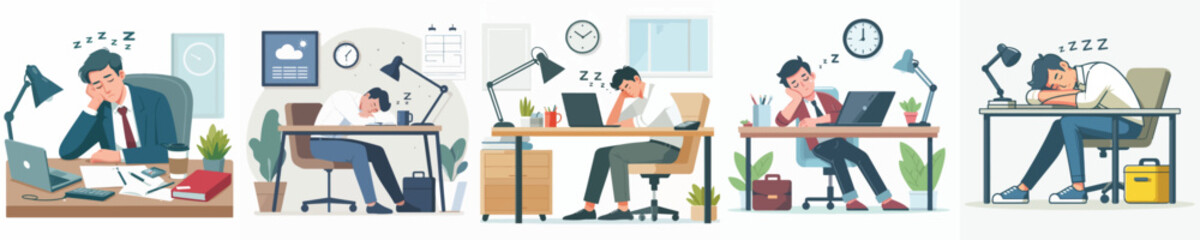 Vector of a man asleep on a desk.