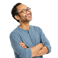 casual man smiling with arms crossed wearing glasses png happy man png confident male portrait png lifestyle image png transparent background image