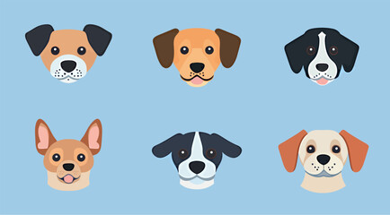 Obraz premium Playful collection of cartoon dog faces against a light blue background.