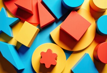 Obraz premium Colorful geometric shapes in vibrant red, blue, and yellow arrangement