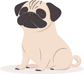 Fototapeta premium Cute cartoon pug, sitting proudly with a calm expression.