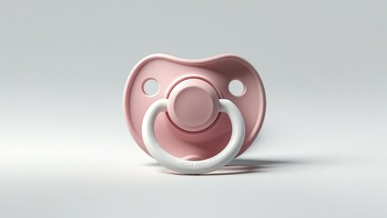 Pink baby pacifier isolated on white background. Orthodontic dummy, soothing toy for newborns. Silicone nipple soother accessory, comfort and sleep, children care.