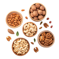 collection of nuts in bowls png assorted nuts png mixed nut bowl png healthy snack png transparent background image