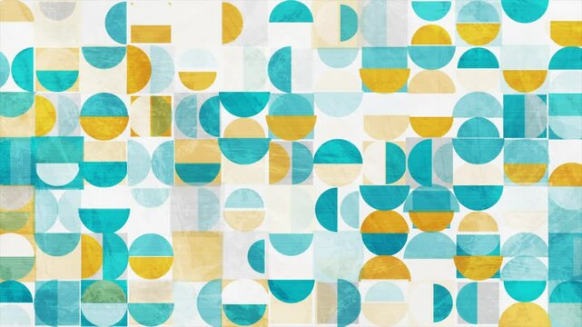 Bauhaus grunge geometric seamless pattern with squares, circles and semi circles. Seamless looping modern aesthetic motion design. Video animation Ultra HD 4K 3840x2160