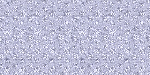 Baby blue doodle sunshine seamless border. Whimsical hand drawn decorative newborn nursery design. Fresh classic simple nordic boy style.