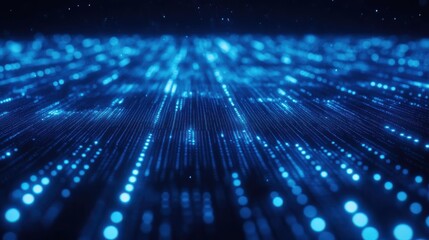 Blue digital binary data on computer screen background