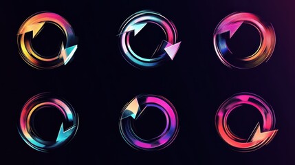 Reload arrows. Circle arrow, connect or recycle digital icons. Connection restart symbols, isolated rotate round group recent vector collection illustration , no logos, no brands