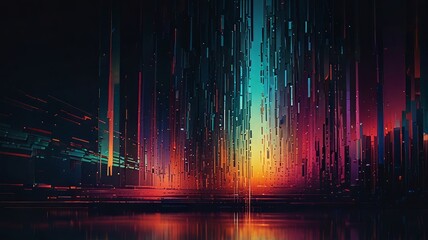 Digital glitch effect background with distorted prismatic hues.
