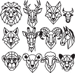 Polygonal Wild Animal Heads – Line Art Vector Collection