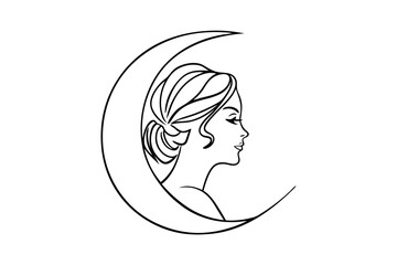 Elegant woman in silhouette embraced by crescent moon for beauty and celestial concepts