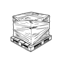 Pallet wrapped in plastic film for storage and transportation use  
